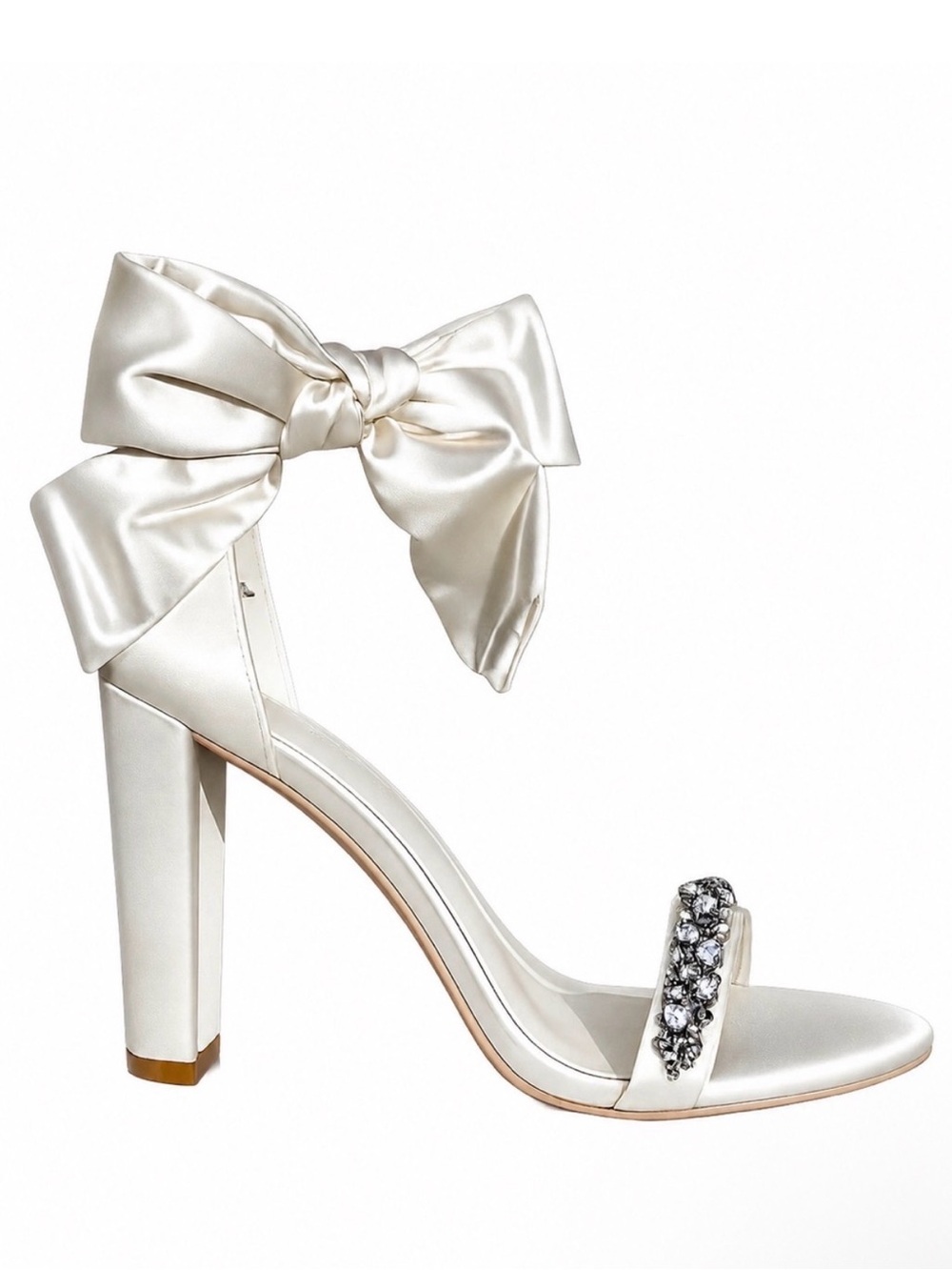 Oleg Cassini White Bow Crystal-Embellished Block Heels - Picture 3 of 6